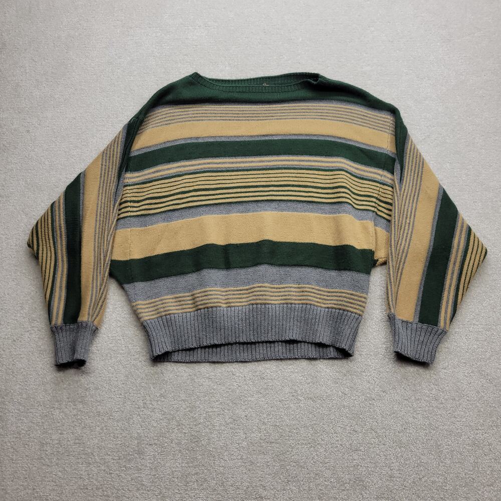 Suzanne Betro Signature Knit Sweater Womens L/XL Gray Green Gold